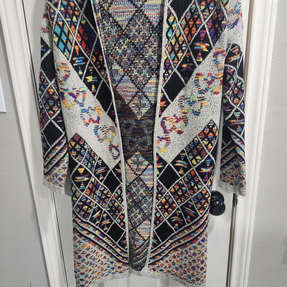 Pinklicious Hooded Cardigan Sweater M Colorful Boho Aztec Long Duster - Picture 5 of 16